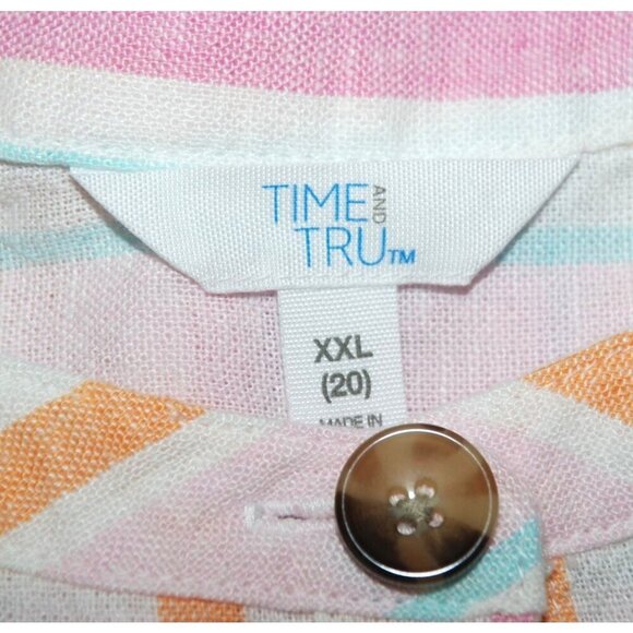 NWT Time And Tru Ladies Pink Striped Sheath Dress Size XXL Linen Blend Pockets S - Picture 12 of 14